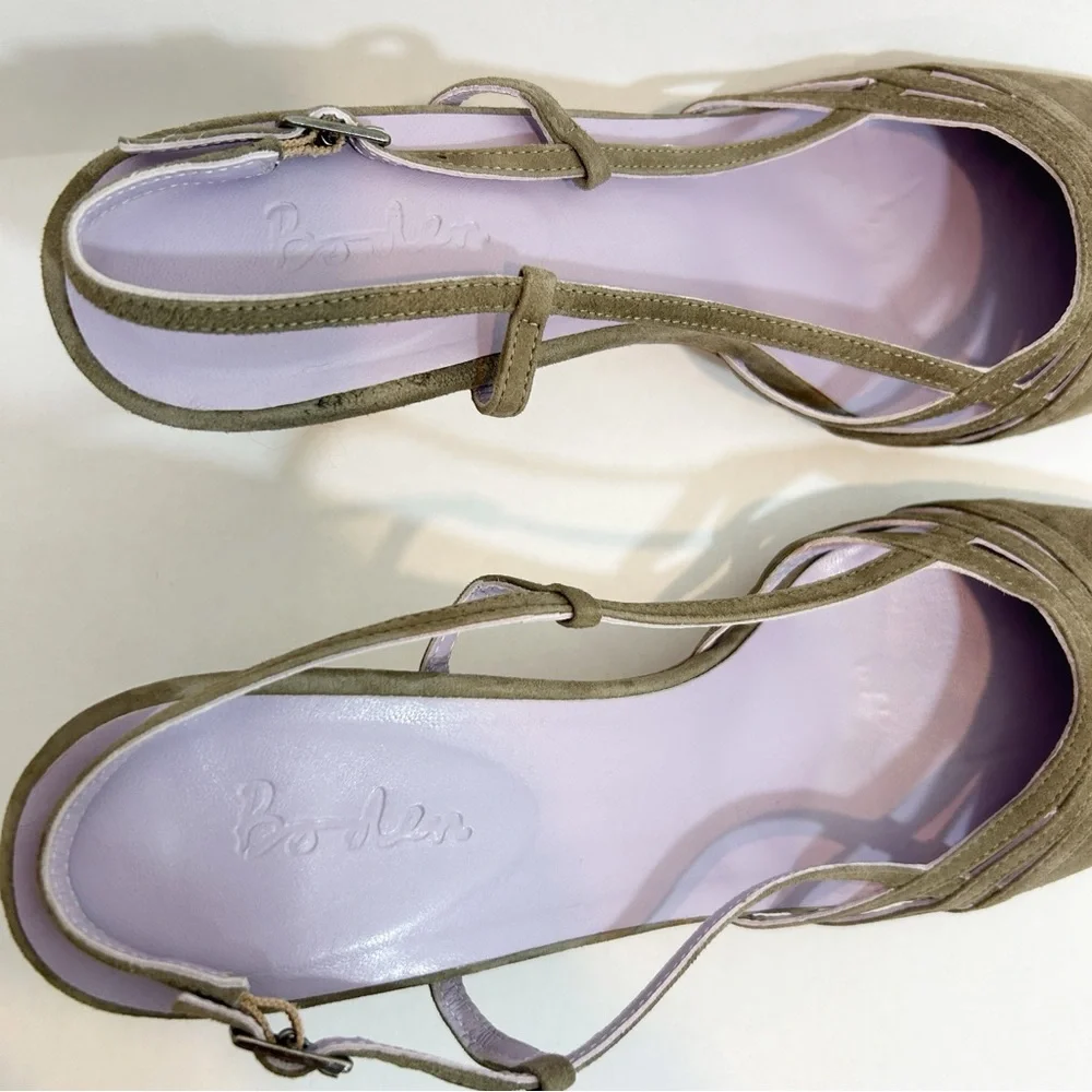 Boden Lavender Gray Suede Sling back Heels 41 US 9.5 Retro Bohemian Classic